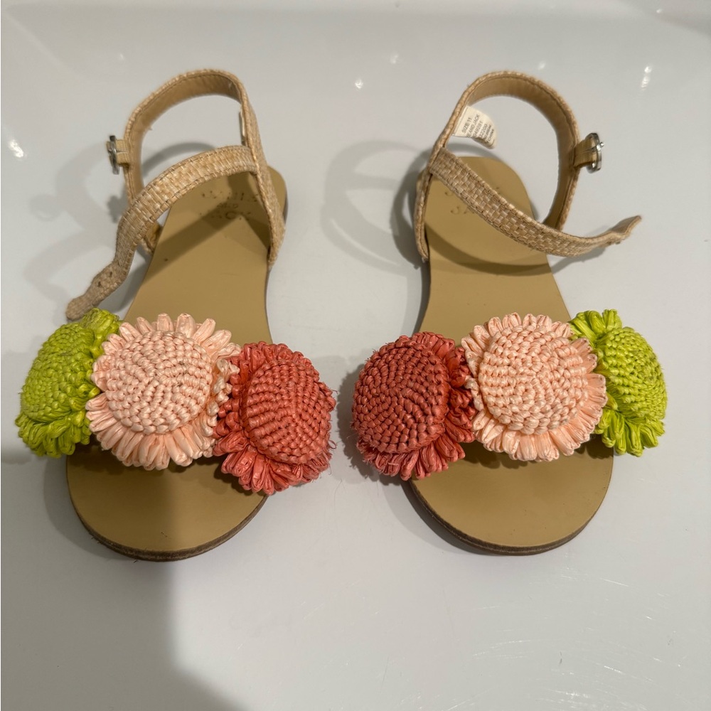 Girls Janie and Jack Floral Beaded Strap Sandals - Peach, Coral & Lime